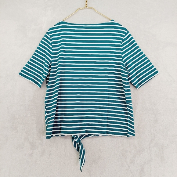 NEW Chico's Women's Striped Teal and White Tie-Front Top P3561 - Picture 5 of 9